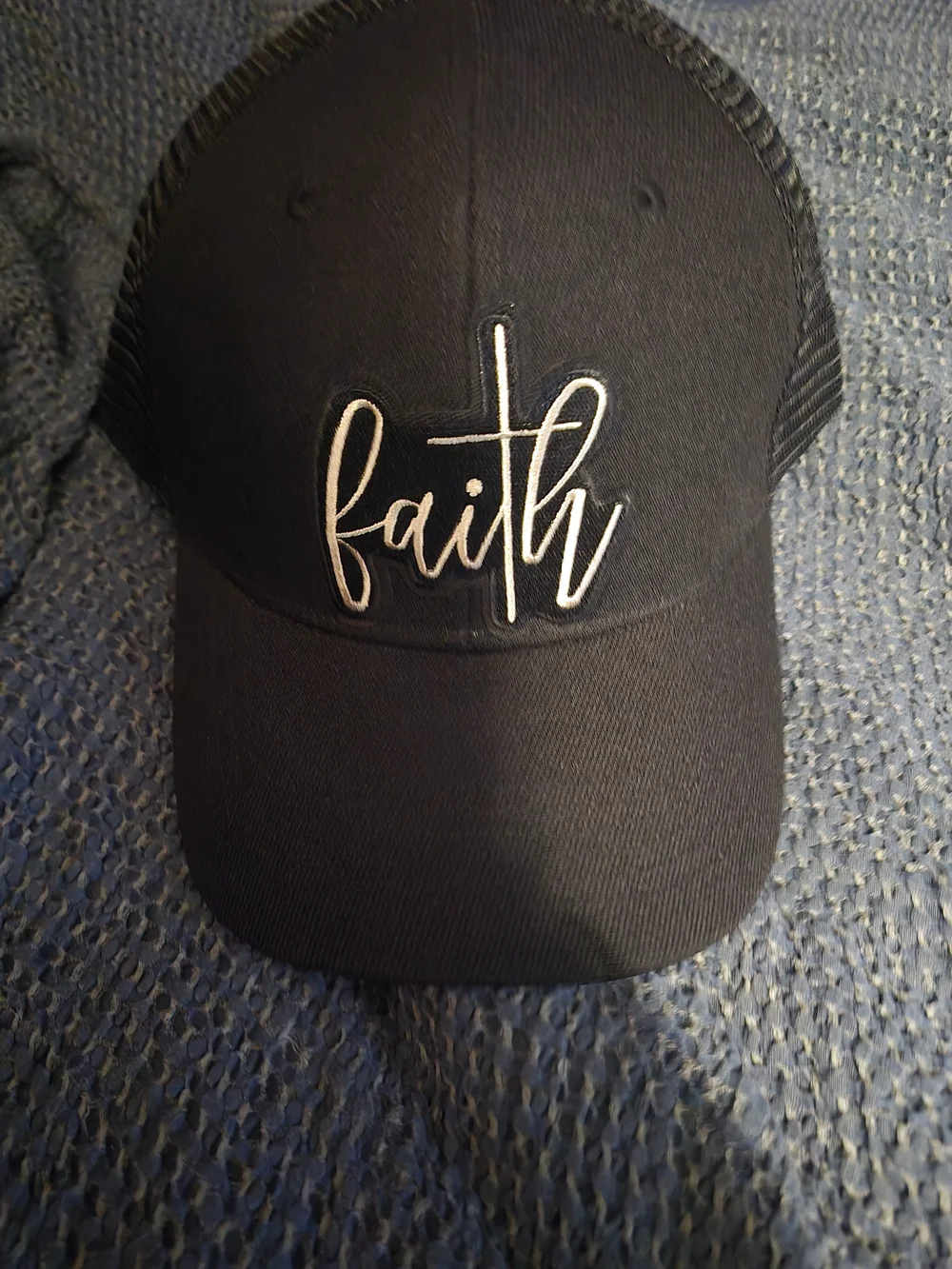 Faith Embroidered Black Trucker Cap